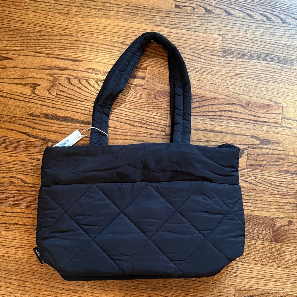 Quilted Puffer Tote Bag - Black